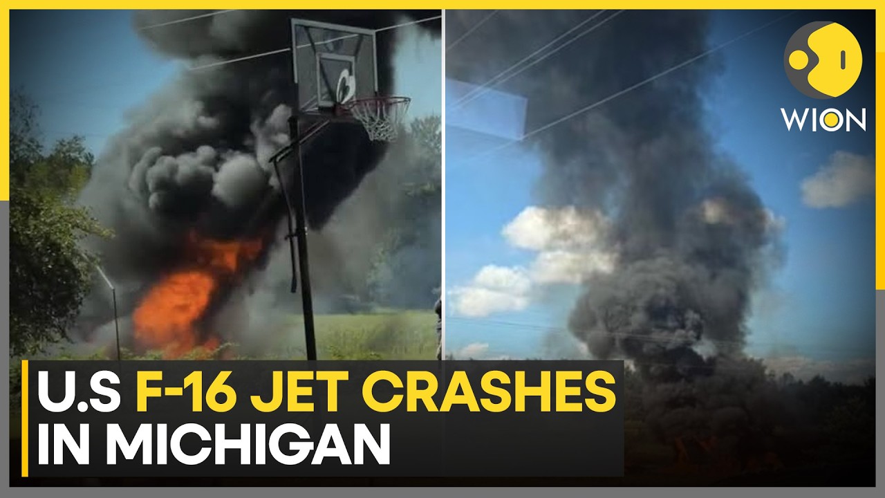 US F-16 Fighter Jet Crashes In Michigan During Training Mission, Pilot Ejects Safely | WION News