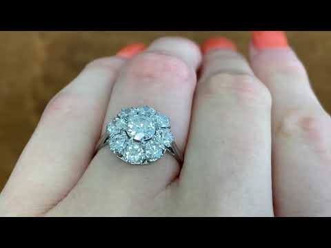 0.60ct Center Old European Cut Diamond Cluster Engagement Ring - Russellville Ring - Hand Video