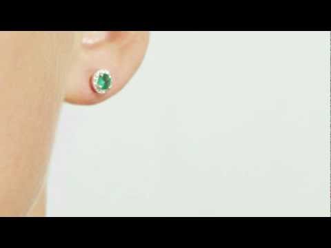 Pravins - Camellia 18ct White Gold Emerald and Diamond Earrings - D775912