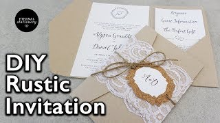 How to make rustic lace pocket wedding invitations with cork tag | DIY invitation