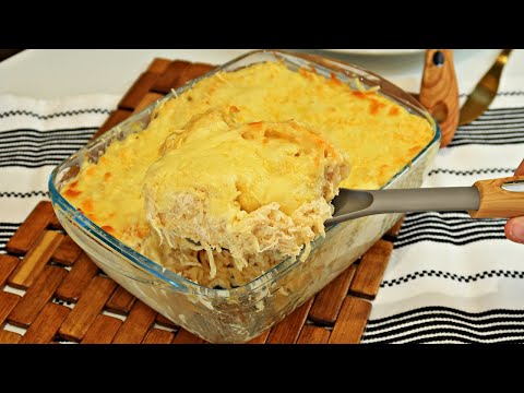 MACARRÃO COM FRANGO AO MOLHO BRANCO GRATINADO DE FORNO