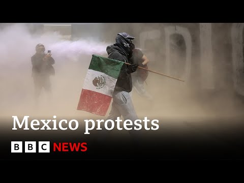 Video | Thousands protest against government in Mexico as clashes leave 120 injured | BBC News