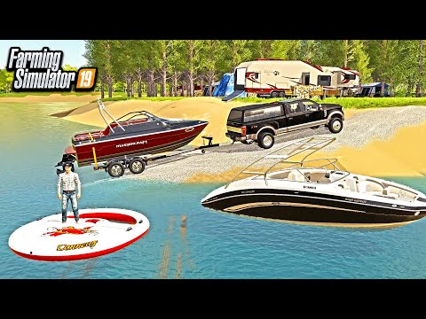 LUXURY BOATING, CAMPING & TUBING ON LAKE! (FUNNY) | FARMING SIMULATOR 2019