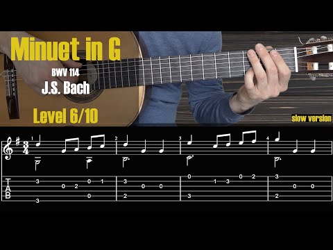 Minuet in G - J.S.Bach. Guitar Lesson + TAB