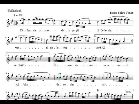 Yadımda O Sevdalı Yeşil Didelerin Var - Nota Eşliğinde Karaoke (Ahenk: Kız Neyi - 4 Ses - B)