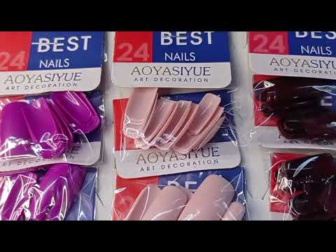 CARTELA DE UNHA POSTIÇA COLORIDA QUADRADA COM 24 KITS