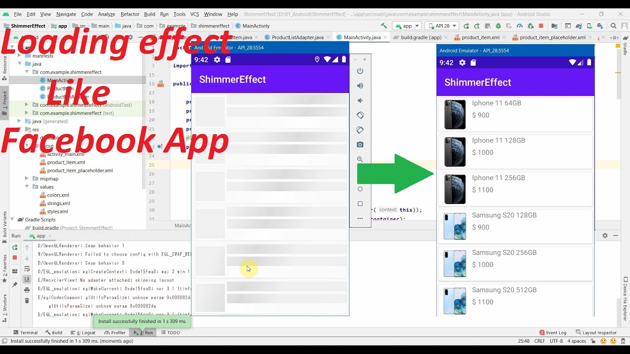 Android Tutorial: Show Loading Progress Using Shimmer Effect of Facebook
