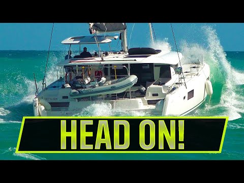 LARGE CAT SMASHES ROUGH SEAS HEAD ON | ROUGH INLETS | Boats at Jupiter Inlet