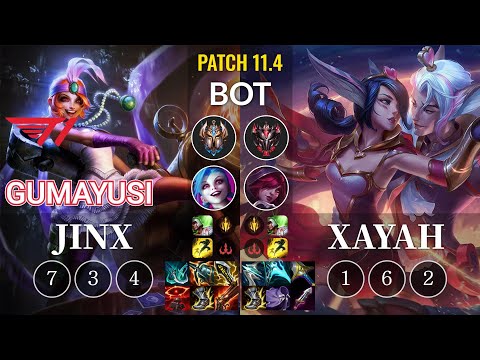 T1 Gumayusi Jinx vs Xayah Bot - KR Patch 11.4