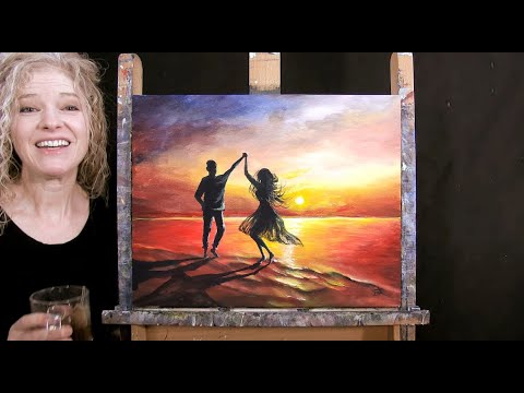 Learn How to Paint "SUNSET BEACH DANCE" with Acrylic - Paint and Sip at Home - Step by Step Tutorial