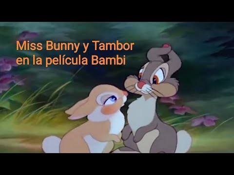 Escena de amor de Miss Bunny y Tambor en la película n° 5 de Disney "Bambi'.