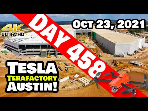 Tesla Gigafactory Austin 4K  Day 458 - 10/23/21 - Terafactory TX - CREWS CRANKING AT GIGA TEXAS!