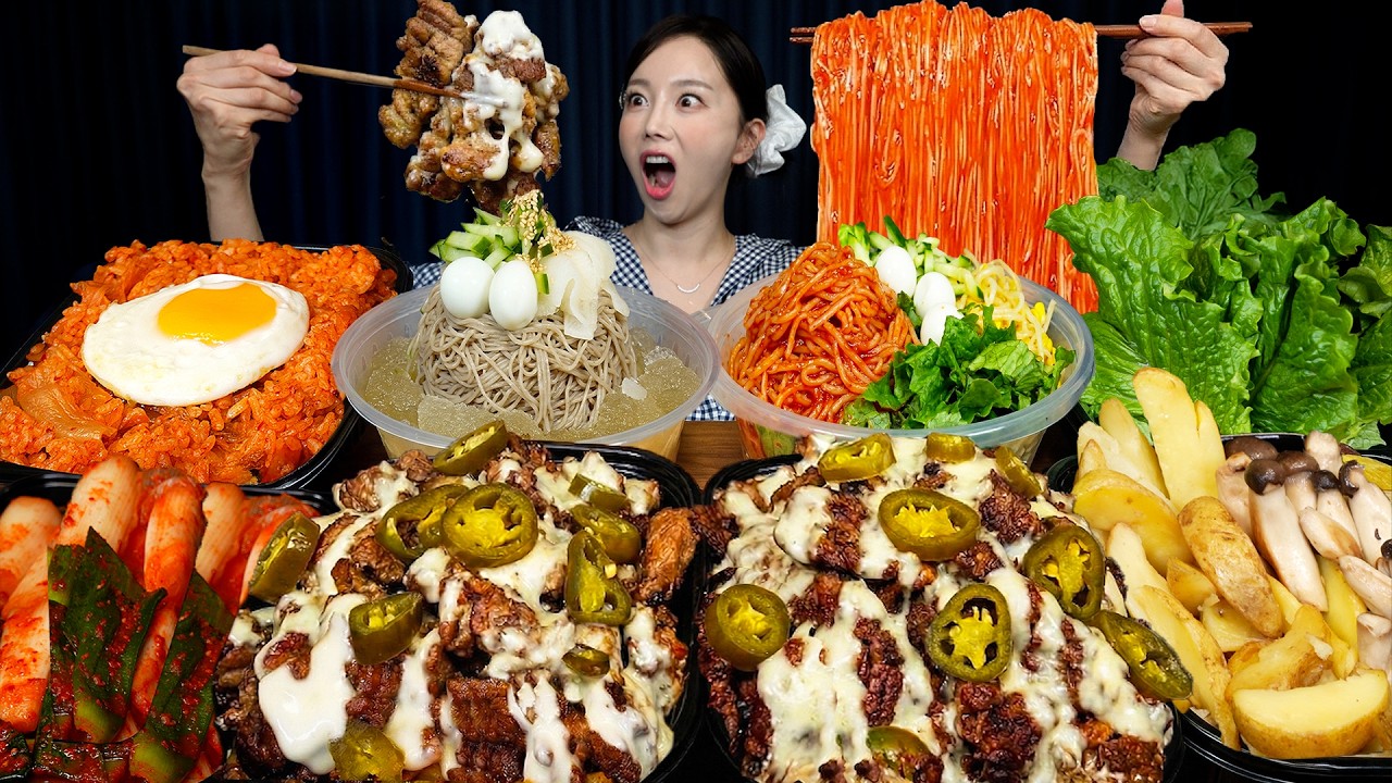 칼집 제대로 넣은 삼겹살 & 갈비 🍖 매콤한 쫄면까지! KOREAN FOOD MUCKBANG ASMR Ssoyoung