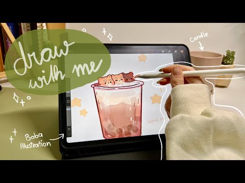 draw with me🧋  Boba with cute Characters (iPad)☁️