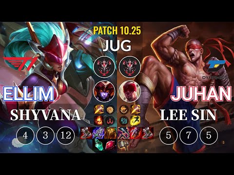 T1 Ellim Shyvana vs DYN Juhan Lee Sin Jungle - KR Patch 10.25