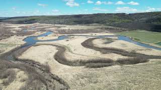 Kaposvar Creek flowing into the Qu'appelle River near Tantallon,  Saskatchewan on May 20th, 2026