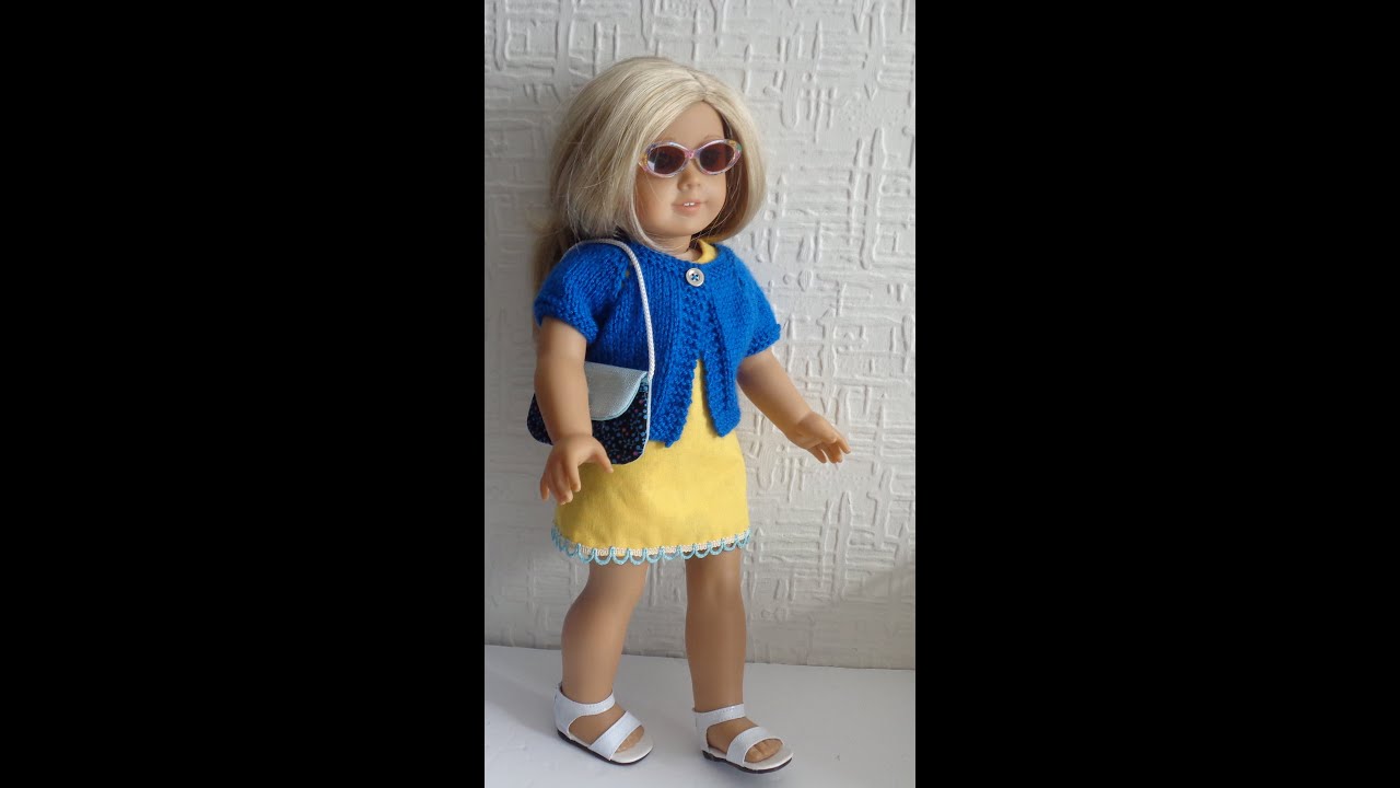 Top down cardigan for an 18 inch doll. Minimum sewing up and looks really cute.