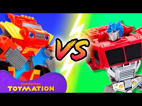 Robot Blaze vs. Optimus Prime Transformers Bot #15 | Blaze and the Monster Machines Toys | Toymation