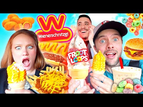 Tasting EVERYTHING On Wienerschnitzel’s Menu!!! FROOT LOOPS Ice Cream Cone!