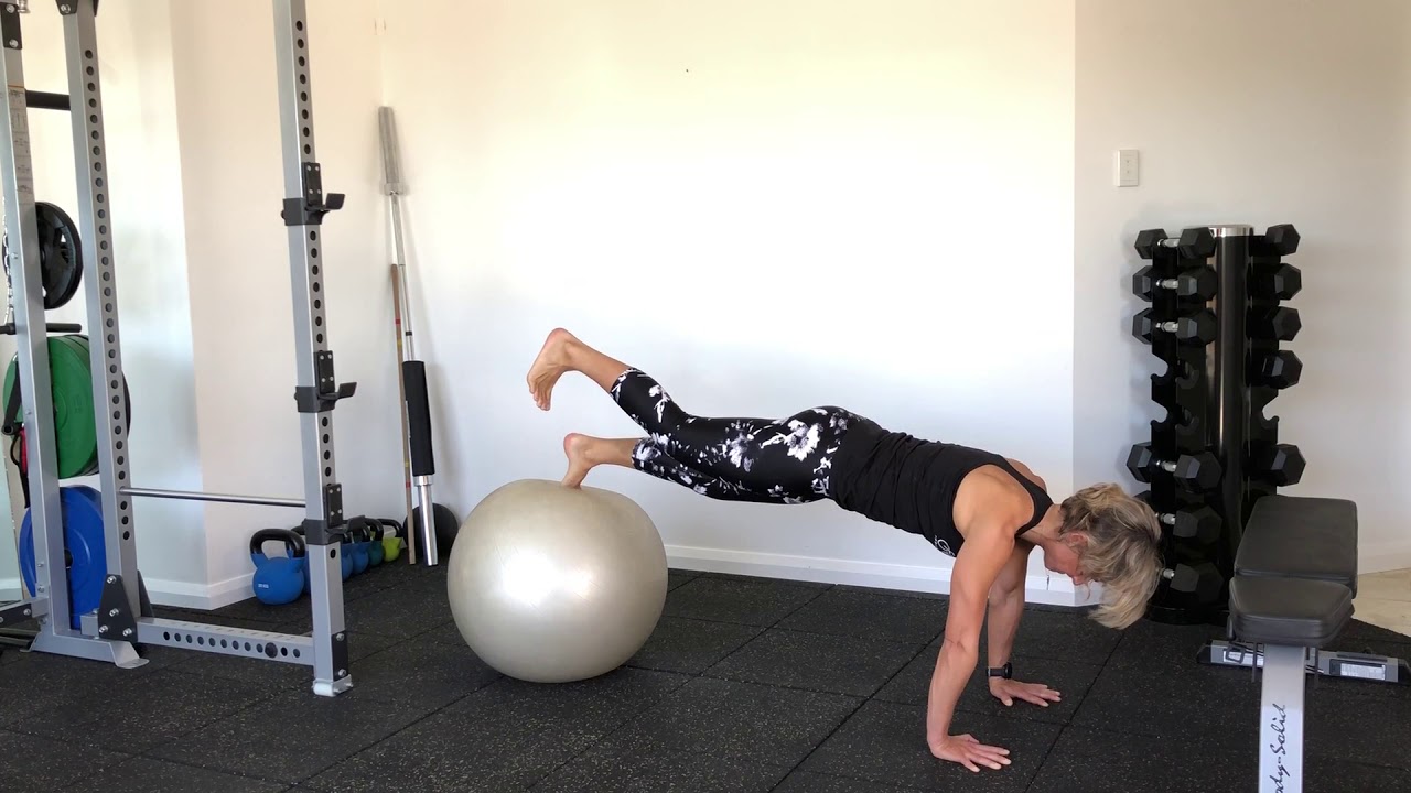 Legs on Fitball single leg plank