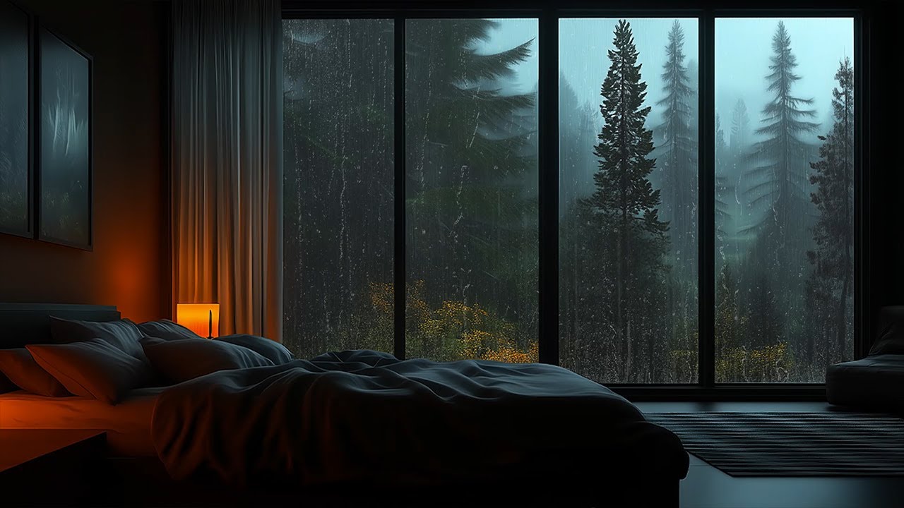 Calm Piano Sound Rain Outside the Bedroom | Relaxing Music to Help Reduce Stress, Anxiety & Sleep