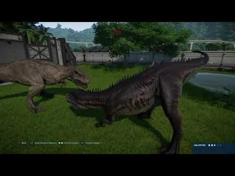 Jurassic World Evolution: Carcharadontosaurus vs Tyrannosaurus rex (Base Genome)