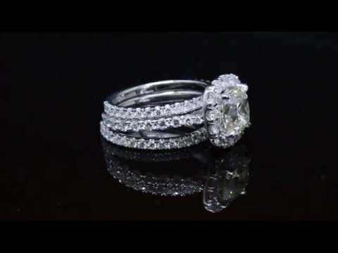 3.42ct Natural Cushion Halo Pave Diamond Engagement Bridal Set