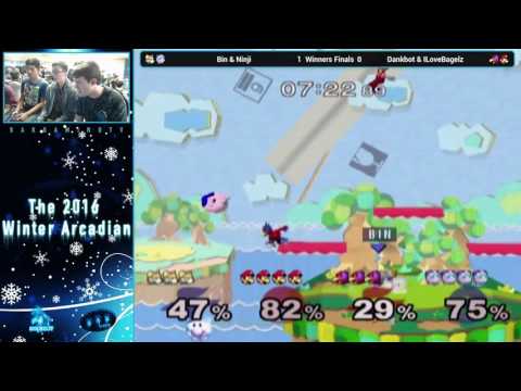 Winter 2016 Melee Arcadian Doubles Winners Finals Part 1 - Bin & Ninji vs Dankbot & ILoveBagelz