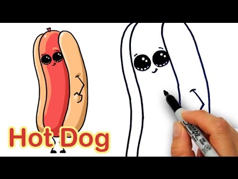 How to draw a cartoon hot dog and bun easy and cute