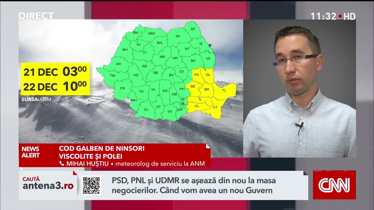 Ciclon peste România, cu alertă meteo de ninsori, viscol și polei