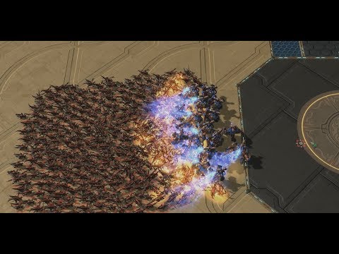 Starcraft 2 - 500 Zerglings vs 20 Hellbats