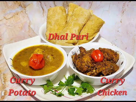 How to make Curry Aloo/Potato, Curry Chicken dried down and Soft and Tasty Dhal Puri