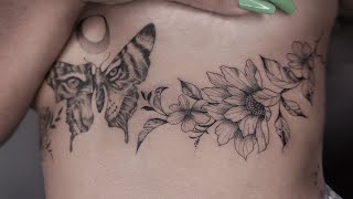 FREEHAND FLORAL STERNUM TATTOO