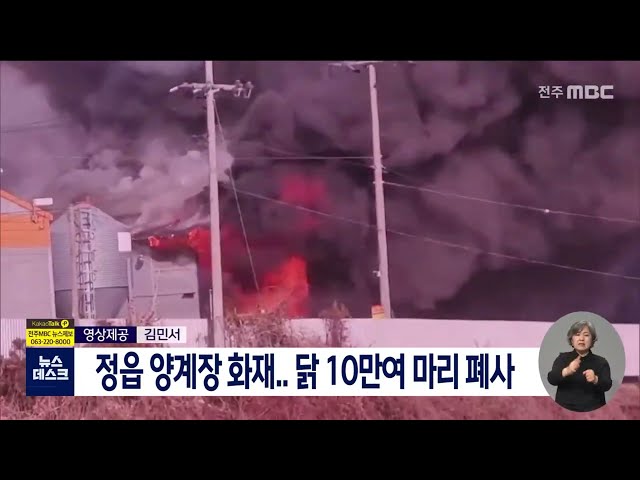 정읍 양계장 화재..닭 10만여 마리 폐사 추정
