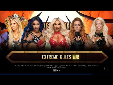 Becky Lynch VS Sasha Banks VS Mandy Rose VS Carmella VS Charlotte Flair Extreme Rules Match WWE 2K22