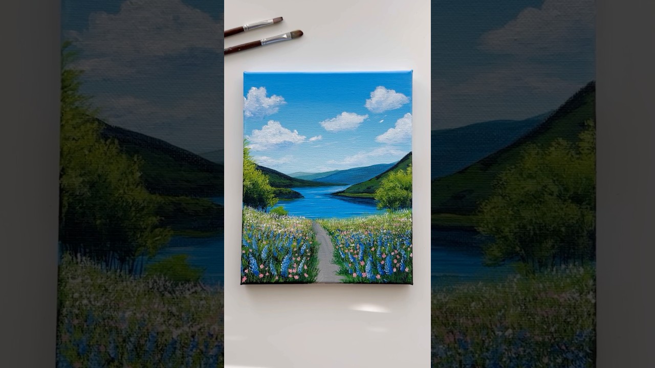 The Wildflower Path 💙🌺🌸🌿🎨 #acrylicpainting #canvas #aesthetic