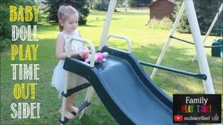 Baby Doll Playtime Outside - Fun on Slide and Swings - Outdoor Playground - Pretend Play with Ella