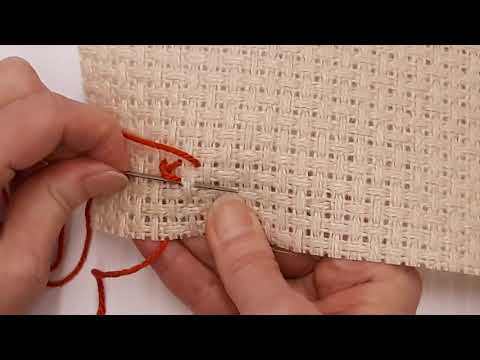 Kreuzstiche Grundlage und waagrechte Reihe für Linkshänder