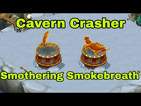 The 2 New Statues (Cavern Crasher,Smothering Smokebreath) Max Level 5 - Dragona:Rise of Berk