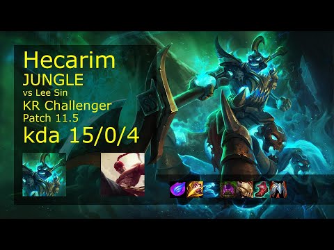 Hecarim Jungle vs Lee Sin - KR Challenger 15/0/4 Patch 11.5 Gameplay // [롤] 헤카림 vs 리 신 정글