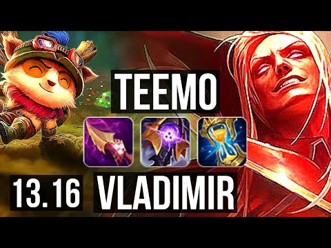 TEEMO vs VLADIMIR (TOP) | 5.5M mastery, Rank 4 Teemo, 2800+ games | EUW Grandmaster | 13.16