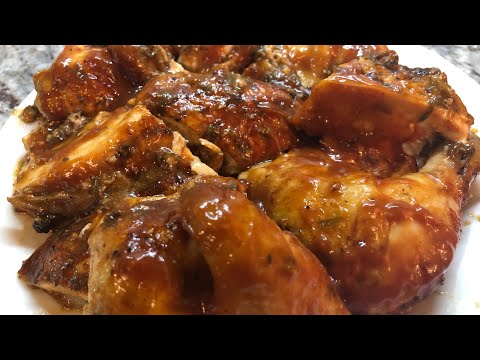 Oven roasted BBQ Chicken/peas and carrot rice