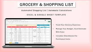 Grocery List Excel & Google sheet Template | Shopping CheckList Multiple Stores | Automated list