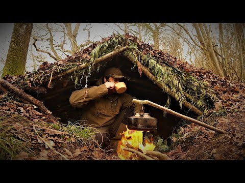 Building Underground Bushcraft Shelter In the Woods | Stealth Dugout Camp For Hunting And Survival