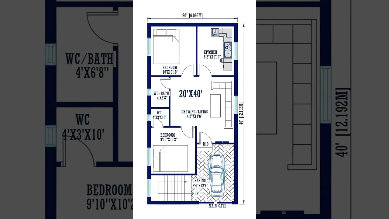 20x40 house plan | 20x40 house plan with car parking | 800 sqft house plan