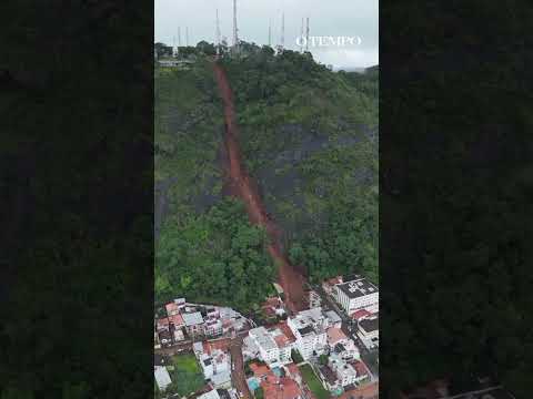 Drone mostra deslizamento no Morro do Cristo, em Juiz de Fora (MG), após chuva forte
