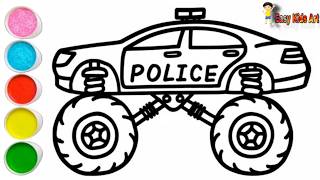 🚔 Police Monster Truck Drawing & Coloring for Kids 🎨 | Easy Step-by-Step