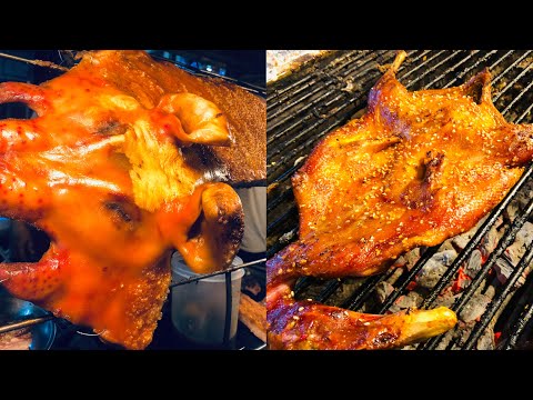 Yummy grilled duck, grilled pig that selling man at Dumex market, Phnom Penh City 😋😍