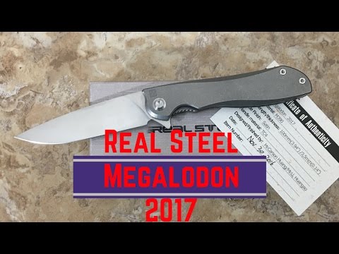 Real Steel Megalodon 2017 titanium framelock flipper knife with M390 Steel blade