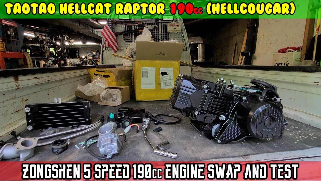 (E12) Zongshen 5 speed 190cc engine swap + test ride HELLCOUGAR TaoTao Hellcat Raptor 190cc